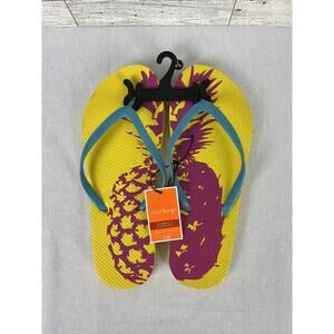 NEW West Loop Women’s Pink, Blue, Yellow Pineapple Flip Flops Size Large 9/10